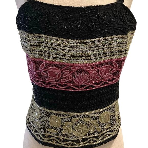Vintage beaded embroidered silk camisole, Laurence Kazar design evening top - Picture 4 of 10